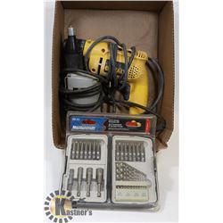 2 DRILLS (1 DRYWALL) WITH BIT SET.