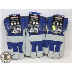 3 PAIRS OF WINTER WORK GLOVES