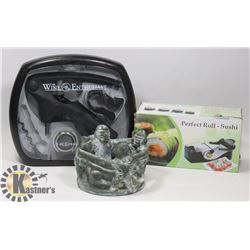 LOT OF CANDLE HOLDER, WINE KIT, SUSHI ROLL.