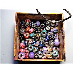 6)  LOT OF 75 PANDORA STYLE BEADS WITH