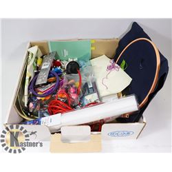 BOX OF CRAFTING CROSS STITCH MATERIALS
