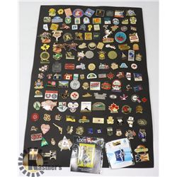 SHEET OF 140+ PINS INCL OLYMPICS, SPECIAL EVENTS,