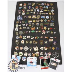 SHEET OF 140+ PINS INCL OLYMPICS, SPECIAL EVENTS,