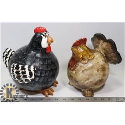 2 WOOD CARVED CHICKENS