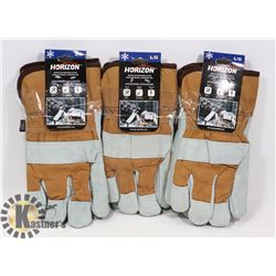 3 PAIRS OF WINTER LEATHER WORK GLOVES