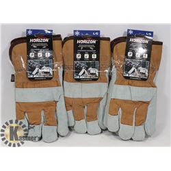 3 PAIRS OF WINTER LEATHER WORK GLOVES