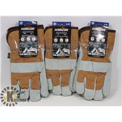 3 PAIRS OF WINTER LEATHER WORK GLOVES