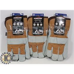 3 PAIRS OF WINTER LEATHER WORK GLOVES