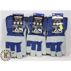 3X PAIR OF WINTER LEATHER WORK GLOVES