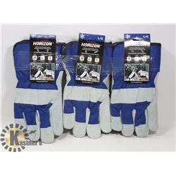 3X PAIR OF WINTER LEATHER WORK GLOVES