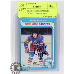 BARRY BECK AUTOGRAPHED HOCKEY CARD O-PEE-CHEE