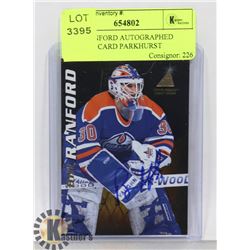 BILL RANFORD AUTOGRAPHED HOCKEY CARD PARKHURST