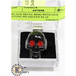 BLACK SKULL RING WITH GEM STONE INLAID EYE SZ 10