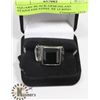 Image 1 : SQUARE BLACK GEM INLAID STAINLESS STEEL SZ 12 RING