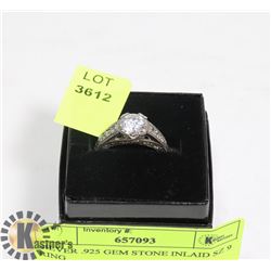 SILVER .925 GEM STONE INLAID SZ 9 RING