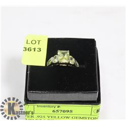 SILVER .925 YELLOW GEMSTONE INLAID SZ 6 RING