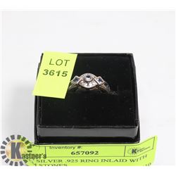 SZ 9 SILVER .925 RING INLAID WITH GEM STONES