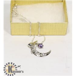SILVER-TONED AMETHYST MOON NECKLACE