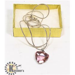 SILVER-TONED NECKLACE WITH LARGE PINK STONE