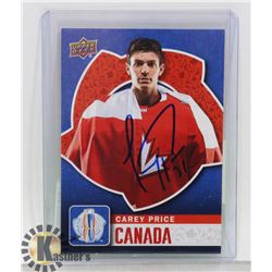 SIGNED CAREY PRICE WORLD CUP OF HOCKEY TEAM CANADA