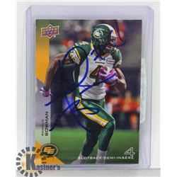 SIGNED ADARIUS BOWMAN EDMONTON ESKIMOS CARD,