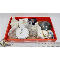 BOX OF TRINKET BOXES AND CRYSTAL