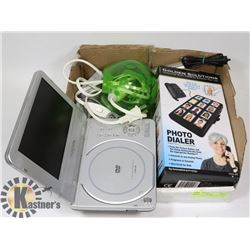 LOT OF ELECTRONICS INCL PORTABLE DVD PLAYER, PHOTO