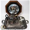 Image 1 : LOT OF VINTAGE SILVER TEA KETTLE AND SERVING TRAY,