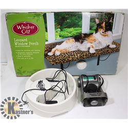 LOT OF CAT ACCESSORIES, LEOPARD PRINT WINDOW PERCH