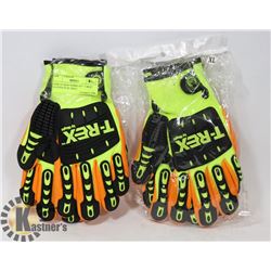 TWO PAIRS OF HIGH VISIBILITY " T-REX" GLOVES SZ XL MADE