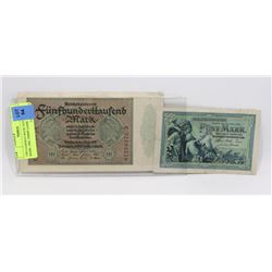TWO GERMAN BANK NOTES - 5 MARK 1904, 500000 MARK