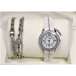 NEW ANNE KLEIN CERAMIC LADIES WATCH & 3 BANGLE SET