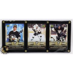 3 FRAMED SIDNEY CROSBY FIRST YEAR CARDS -