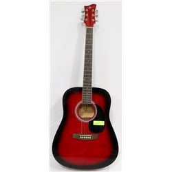 JAY RED ACOUSTIC GUITAR WITH SOFT CASE.