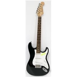 ACADEMY ELECTRIC BLACK GUITAR WITH SOFT CASE.