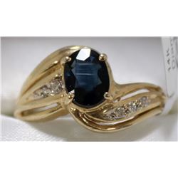 10) 14K YELLOW GOLD SAPPHIRE AND DIAMOND RING,