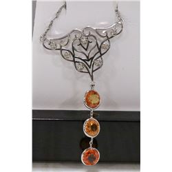 11) 14K WHITE GOLD SAPPHIRE AND DIAMOND NECKLACE,