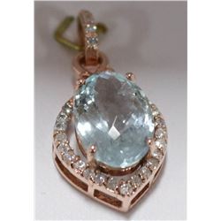 14) 14K ROSE GOLD AQUAMARINE AND DIAMOND PENDANT,