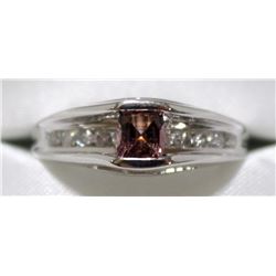 19) 14K WHITE GOLD PINK SAPPHIRE & DIAMOND RING,
