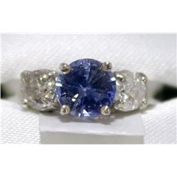 25) 10K WHITE GOLD SAPPHIRE AND DIAMOND RING,