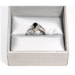 10K WHITE GOLD DIAMOND & BLUE SAPPHIRE RING SZ 6.5