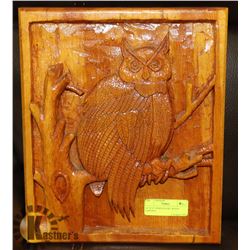 12" X 14" HORNED OWL WOOD CARVING