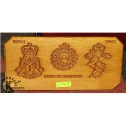MILITARY WOOD CARVED PLAQUE 12 X 12