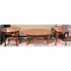 WOOD COFFEE (42"X23"X15.5") & 2 END TABLES