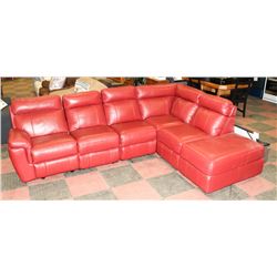 LARGE RED LEATHERETTE CHAISE LOUNGE SECTIONAL