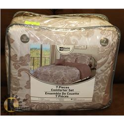 KING SIZE 7 PIECE COMFORTER SET BROWN LEAF DESIGN
