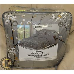 QUEEN SIZE 7 PIECE COMFORTER SET GREY WITH FLOWERS