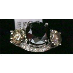 35) 14K WHITE GOLD BLACK DIAMOND RING,