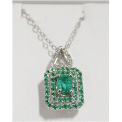 36) 14K WHITE GOLD EMERALD & DIAMOND PENDANT W/10K