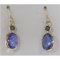 37) 14K YELLOW GOLD TANZANITE & DIAMOND EARRINGS,